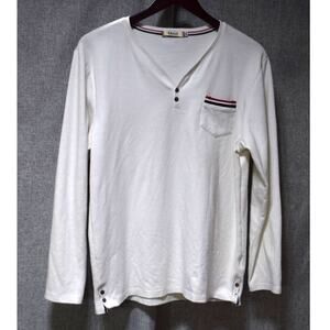 Bally Italy Women’s XL White Long Sleeve Henley Top with Striped Trim